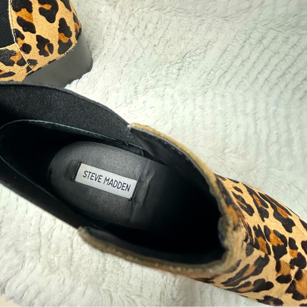 Steve Madden PALACE LEOPARD Calf Hair Leopard Print Cuban Heel Ankle Booties - Picture 10 of 12